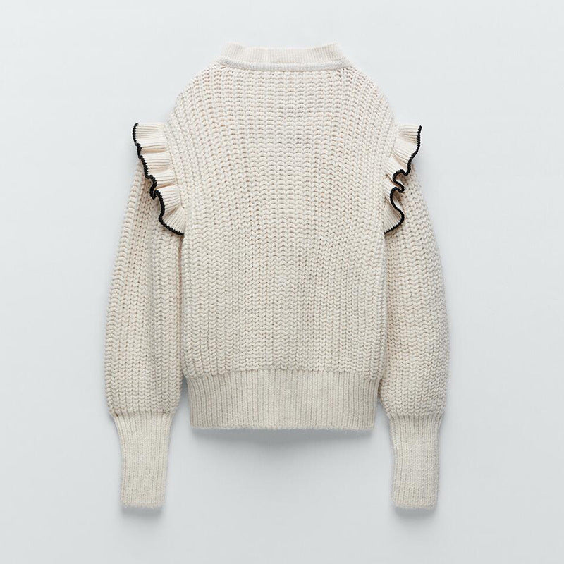 Knitted sweater for women with an elegant poultry and chic hood