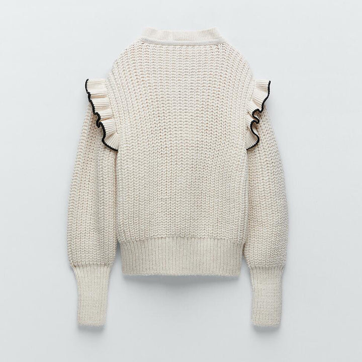 Knitted sweater for women with an elegant poultry and chic hood