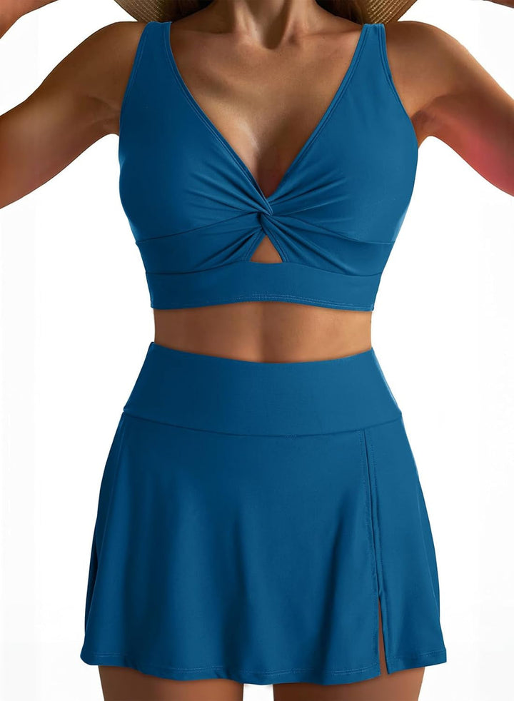 Women's Sporty Bikini Set with Fashionable Wrap Top and Chic Skirt Lune London