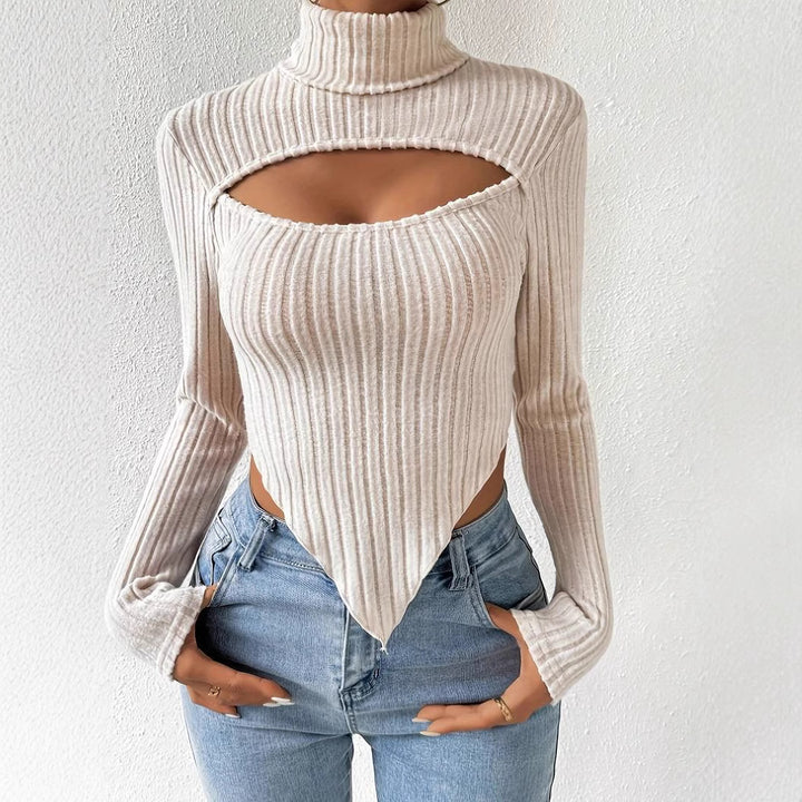 Body à manches longues pour femmes avec décolleté asymétrique et texture côtelée Chic & Stil