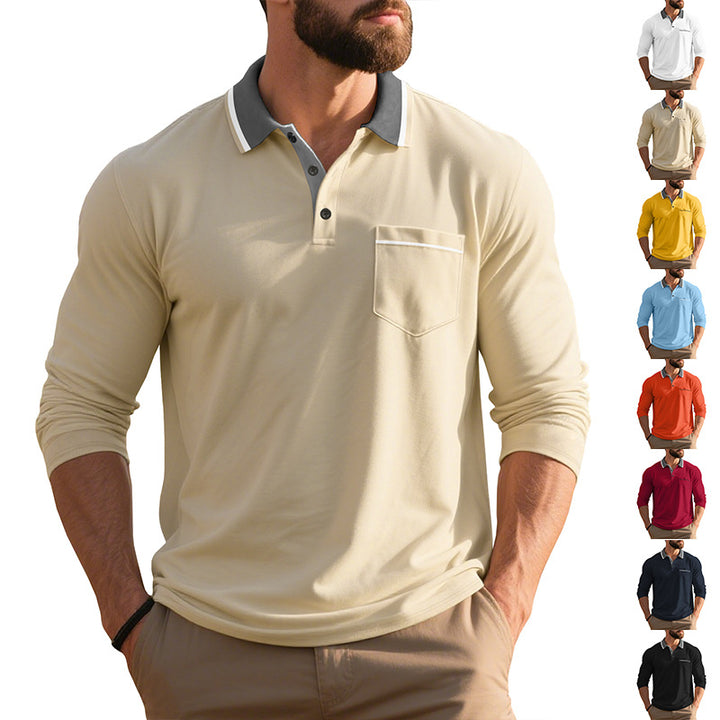 Men's long sleeve polo shirt in breathable fabric with modern collar Lune London