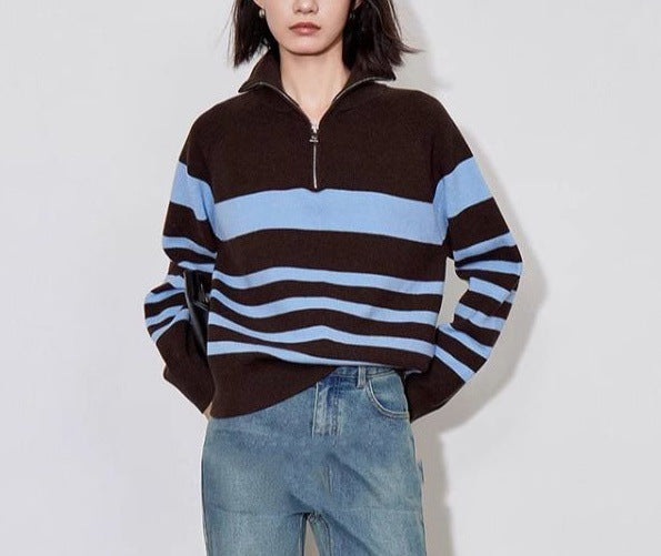 Pull en tricot confortable pour femmes avec fermeture à demi-zip à la mode Chic & Stil