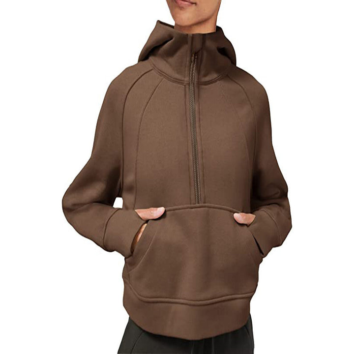 Ladies fleece hooded sweatshirt with half-zip Lune London