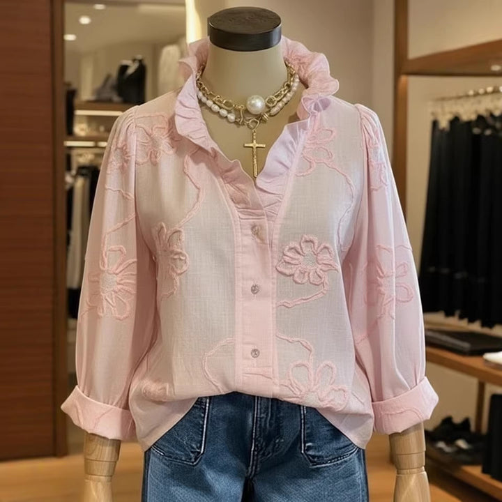 Ladies elegant blouse with floral embroidery and voluminous sleeves Lune London