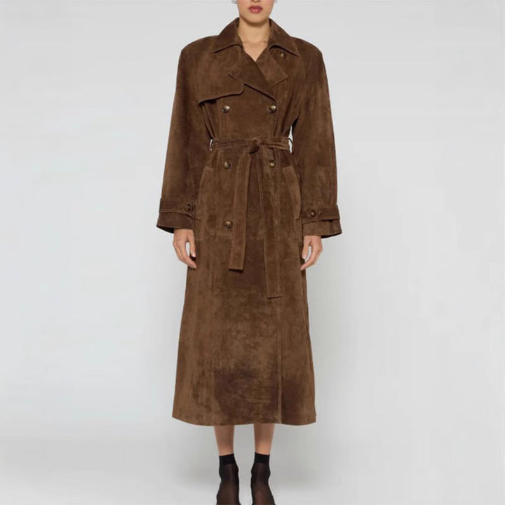 Women Long Suede Coat with Elegant Lune London