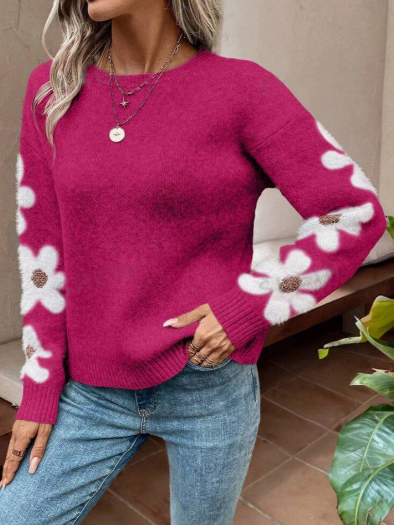 Pull féminin avec motif floral et jersey texturé Chic & Stil