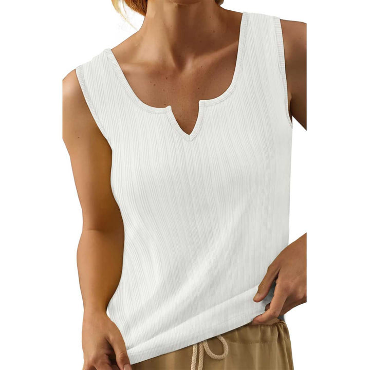Sleeveless tank top for women with decorative V-neckline and fine ribbed texture Lune London