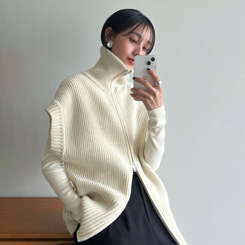 Poncho en tricot confortable pour femmes avec col montant Chic & Stil