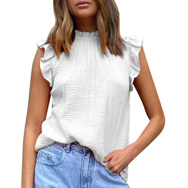 Lightweight blouse for women with ruffle details and high neck Lune London