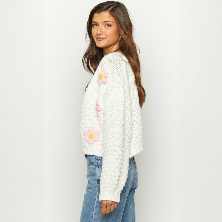 Lune London women's cardigan with floral appliqués