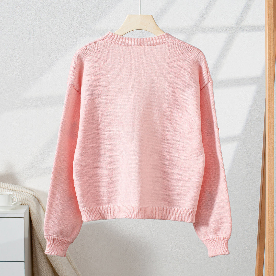 Ladies' cozy knitted cardigan with cherry-inspired appliqués Lune London