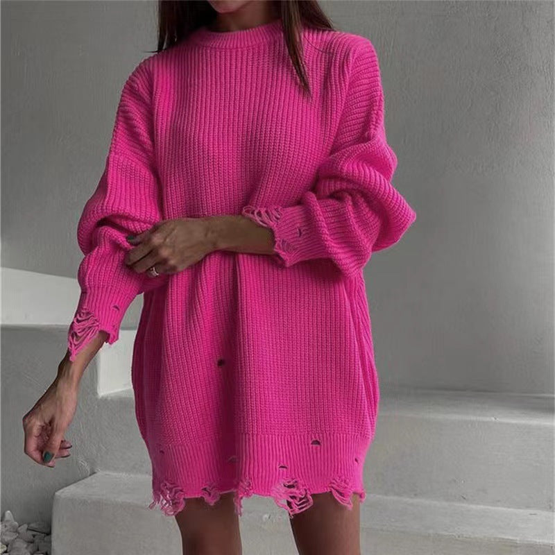 Thick knit dress for women with a relaxed fit and chic fashion details Lune London