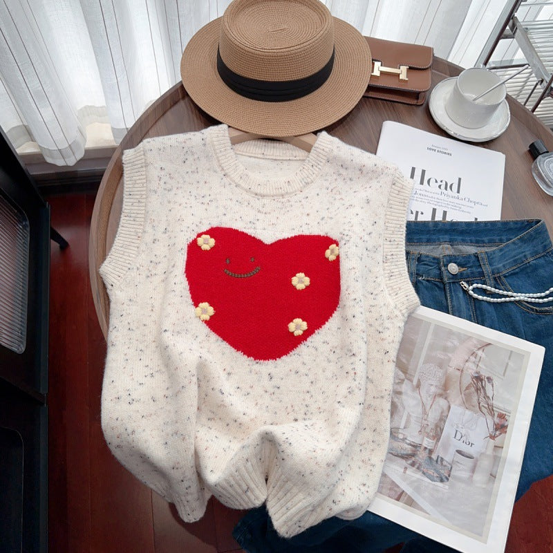 Ladies cute knitted vest with heart pattern and sleeveless Lune London