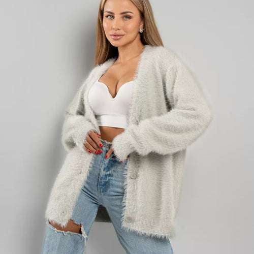 Cardigan confortable pour femmes en mélange de mohair avec fermeture à boutons Chic & Stil