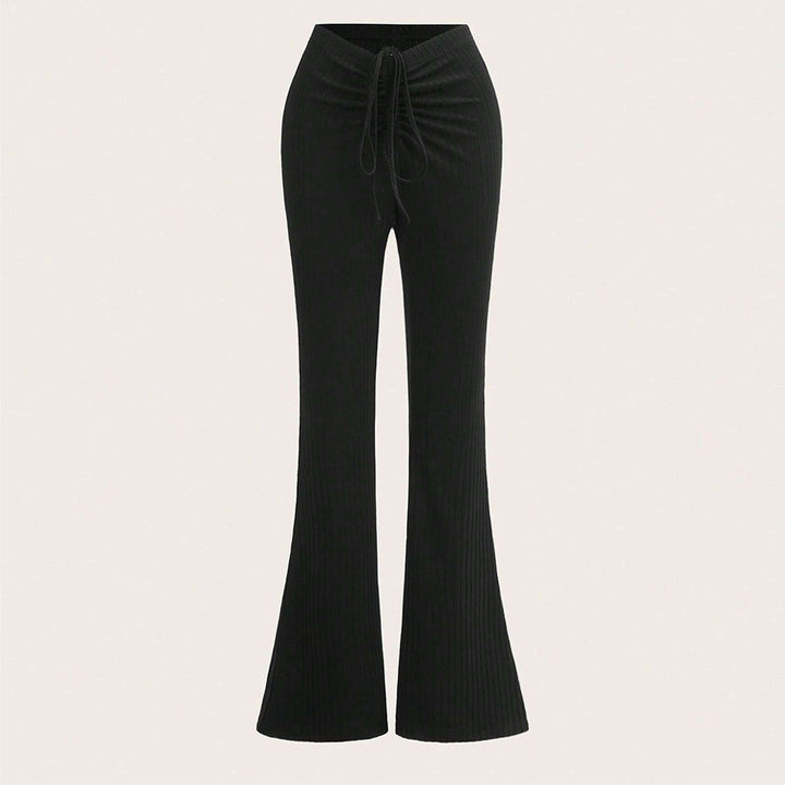 Pantalon à panneaux côtelés pour femmes avec taille haute et cordon de serrage latéral Chic & Stil