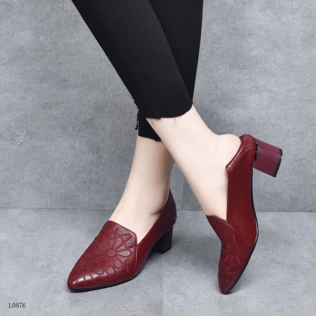 Ladies Elegant Block Heel Mules Embroidered Floral Lune London