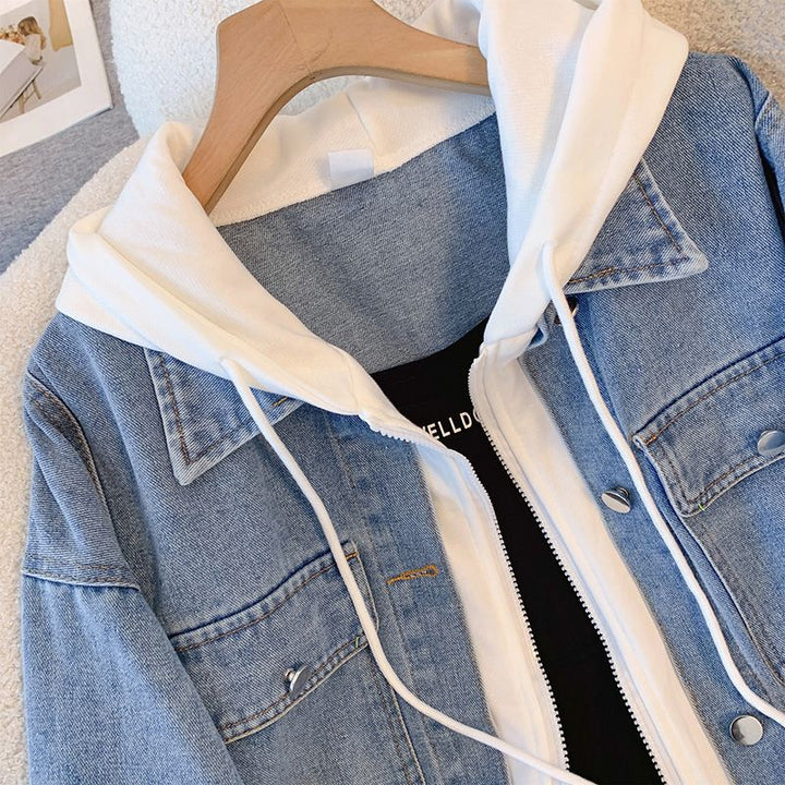 Veste en denim décontractée pour femmes avec capuche amovible Chic & Stil