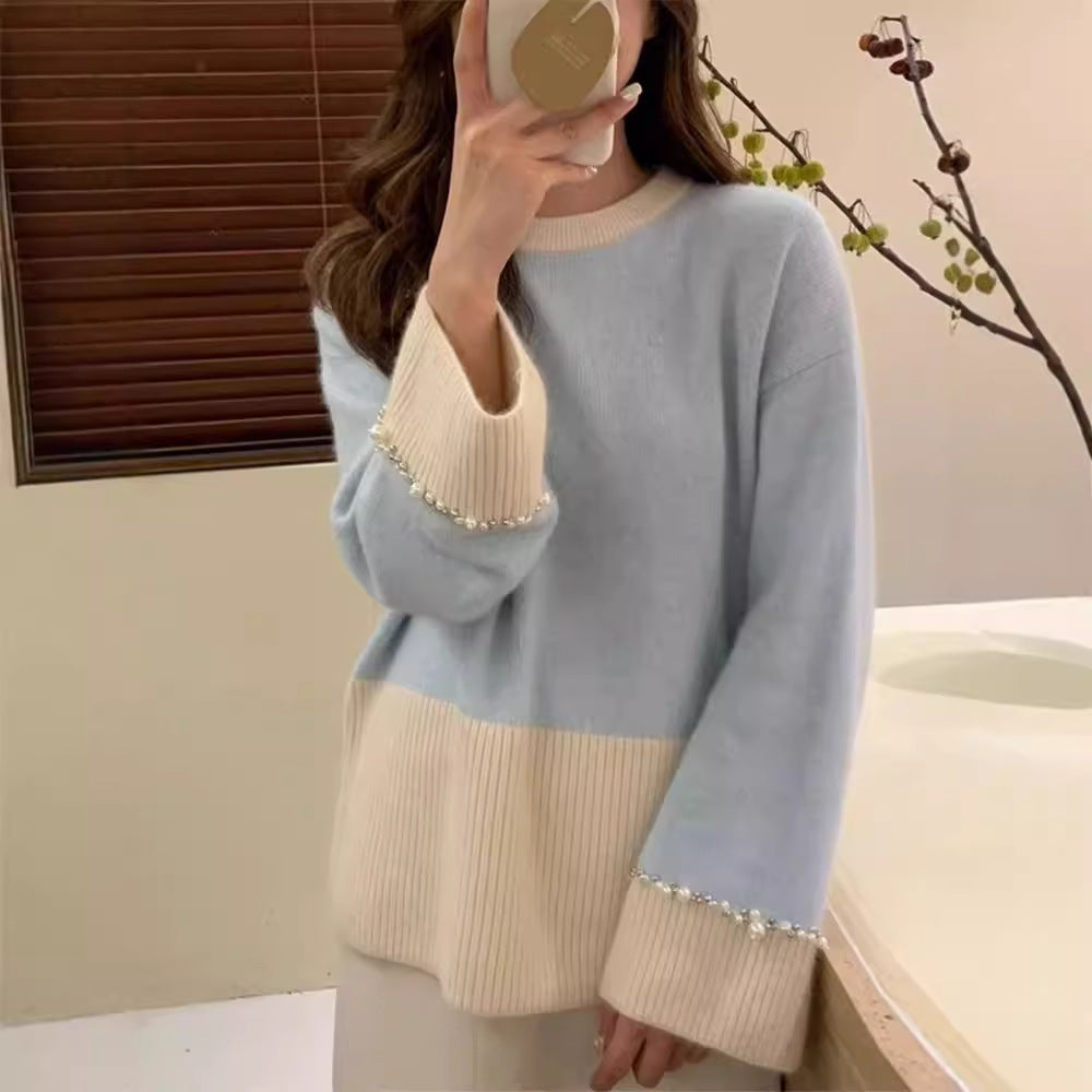 Fashionable knitted sweater for women with beaded sleeves Lune London