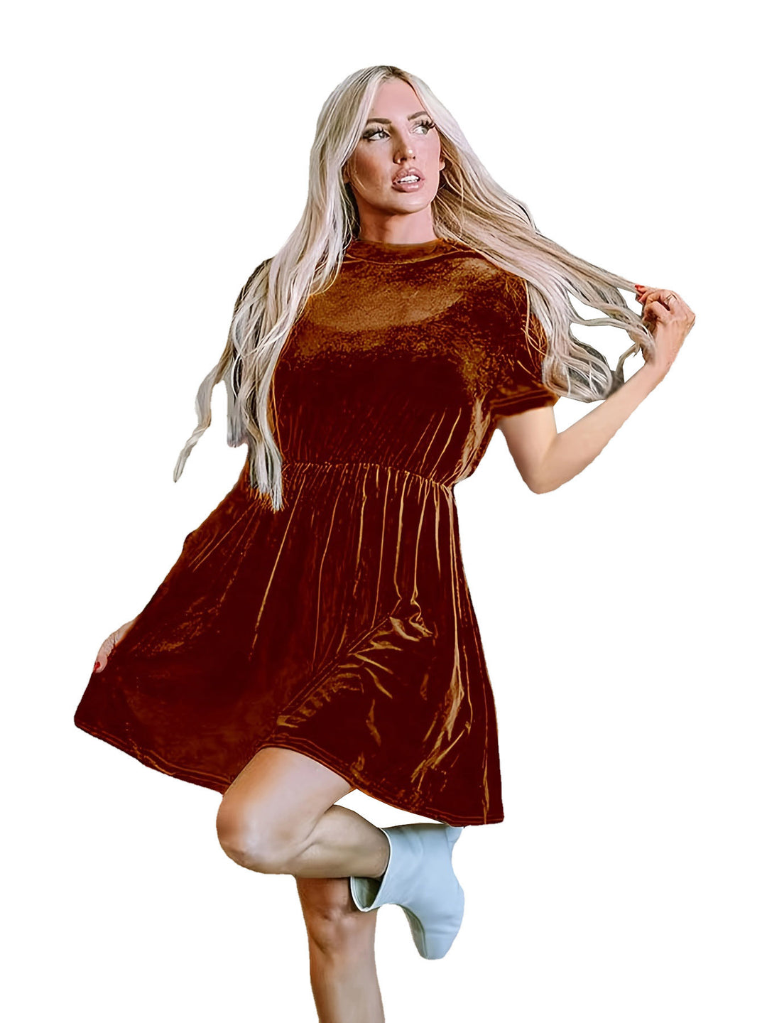 Short Sleeve Velvet Dress for Women with a Fitted Cut and A-Line Skirt Lune London