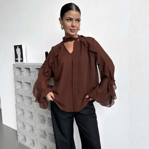 Blouse en chiffon pour femmes avec volants et décolleté moderne Chic & Stil