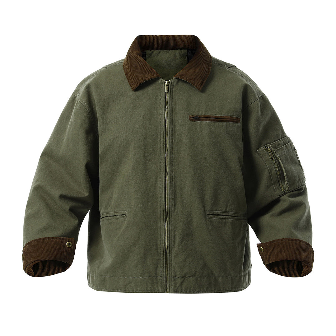 Urban transition jacket for men with structured high collar and numerous practical pockets Lune London