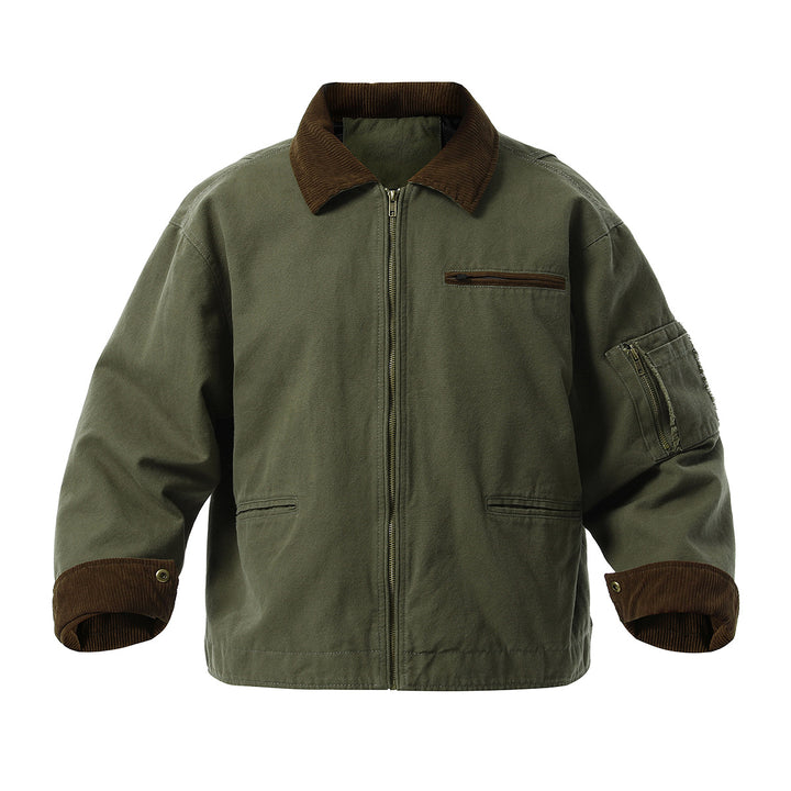 Urban transition jacket for men with structured high collar and numerous practical pockets Lune London