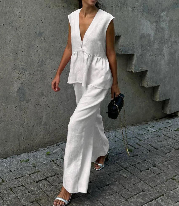 Ladies Elegant Linen Pantsuit Chic and Stylish