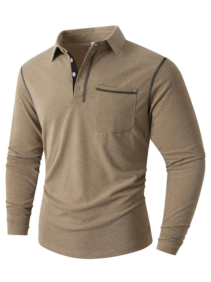Men's trendy long sleeve polo with practical chest pocket and elegant contrasting details Lune London