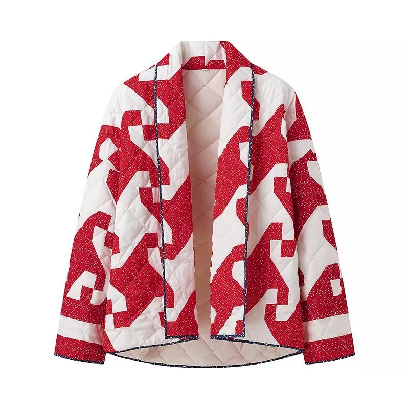 Ladies quilted coat with modern graphic design and spacious pockets Lune London