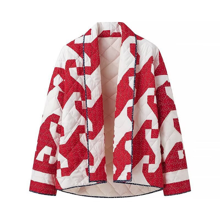 Ladies quilted coat with modern graphic design and spacious pockets Lune London