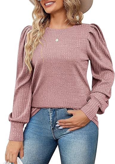 Ladies Elegant ribbed knit top with puff sleeves Lune London
