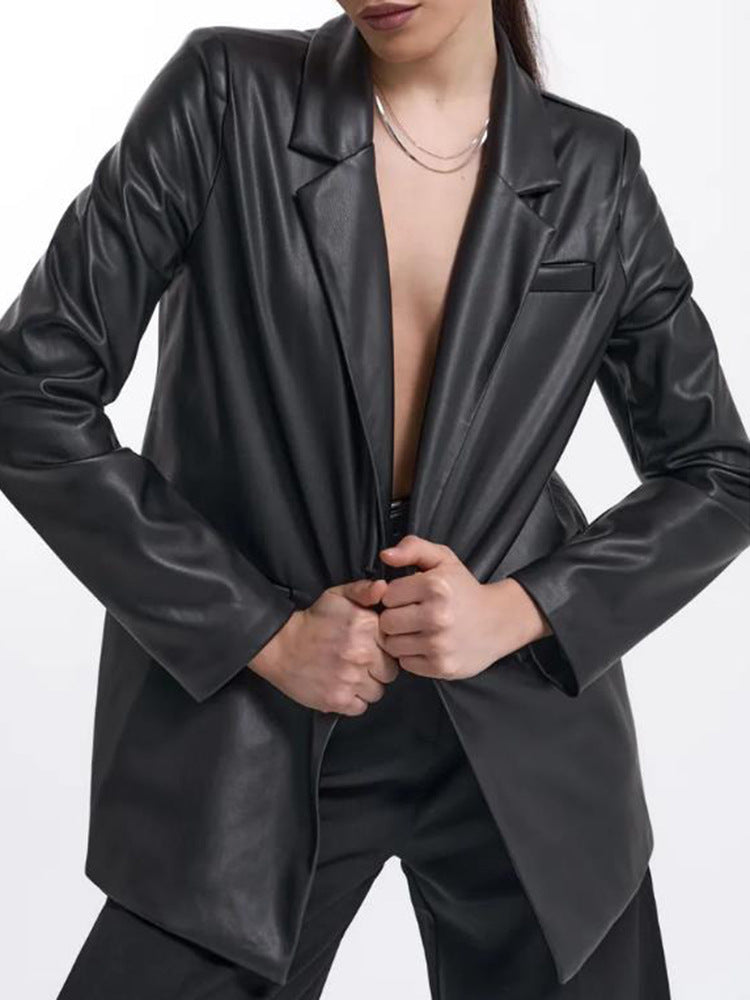 Minimalist and stylish synthetic leather blazer for women Lune London