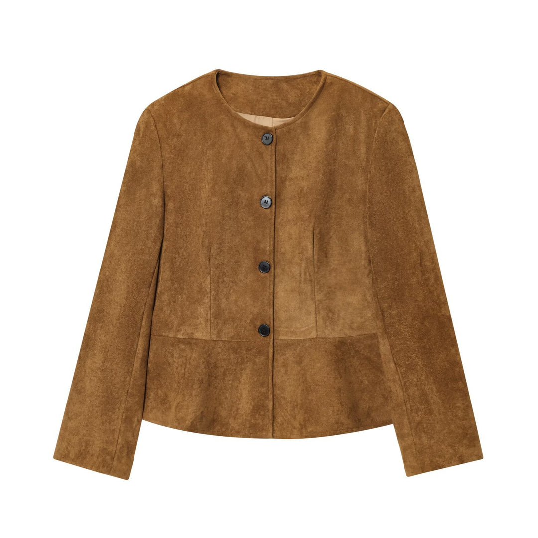 Elegant faux leather jacket for women with button-covered design Lune London