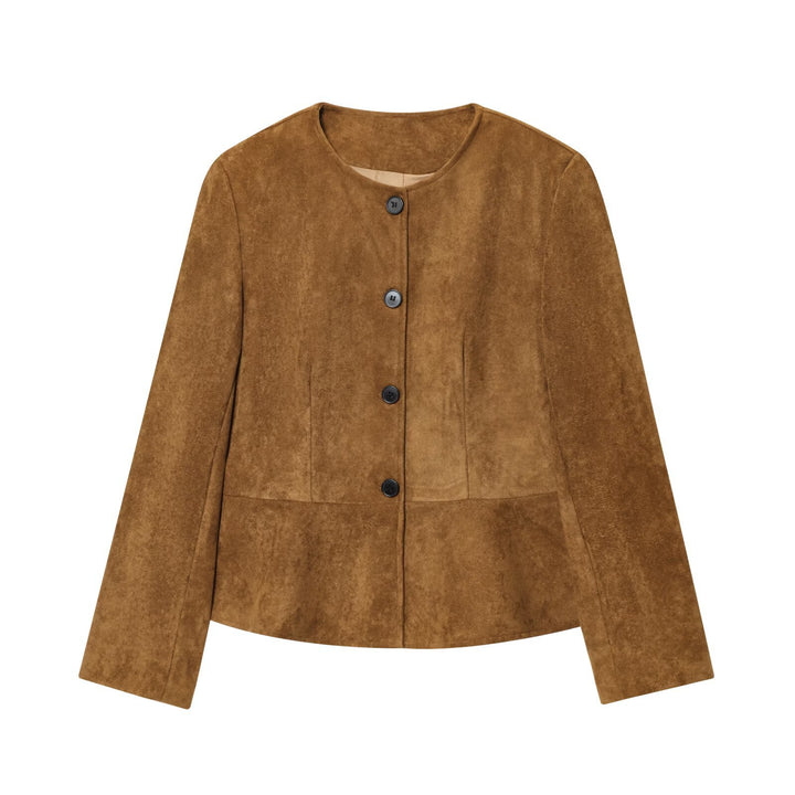 Elegant faux leather jacket for women with button-covered design Lune London
