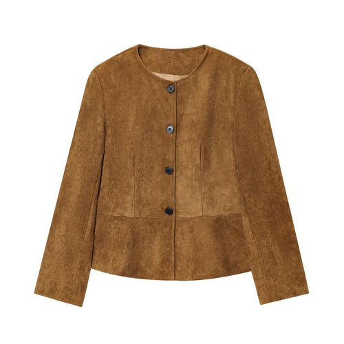 Elegant faux leather jacket for women with button-covered design Lune London