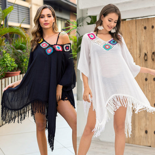 Women embroidered fringe beach kaftan Chic und Style