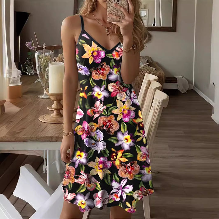 Floral summer dress for ladies with spaghetti straps and A-line Lune London
