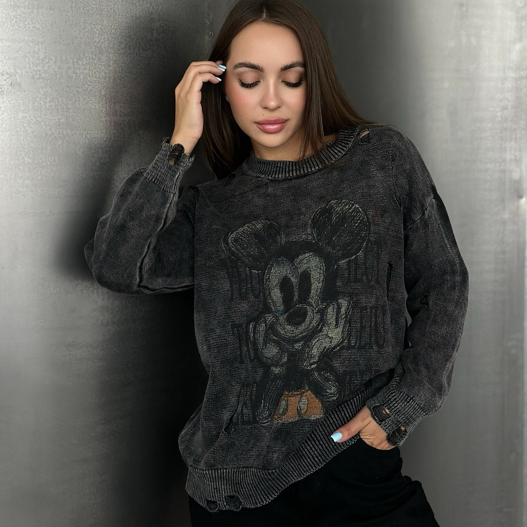 Oversized ladies sweatshirt with creative Disney pattern and trendy hole details Lune London