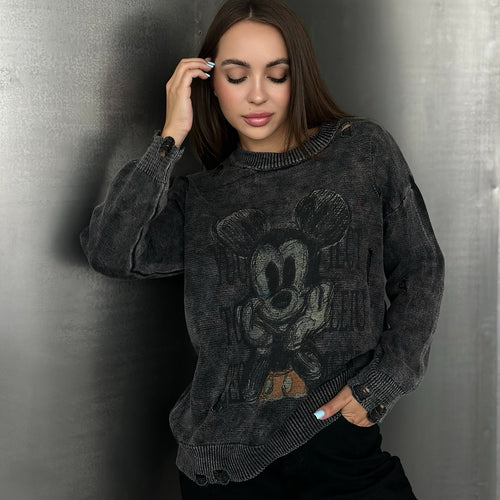 Oversized ladies sweatshirt with creative Disney pattern and trendy hole details Lune London