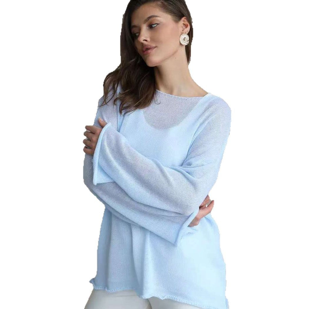 Pull aérien pour femmes à épaules dénudées avec coupe large en qualité tricot fine Chic & Stil