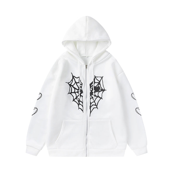 Ladies hoodie with dynamic spider web design Lune London