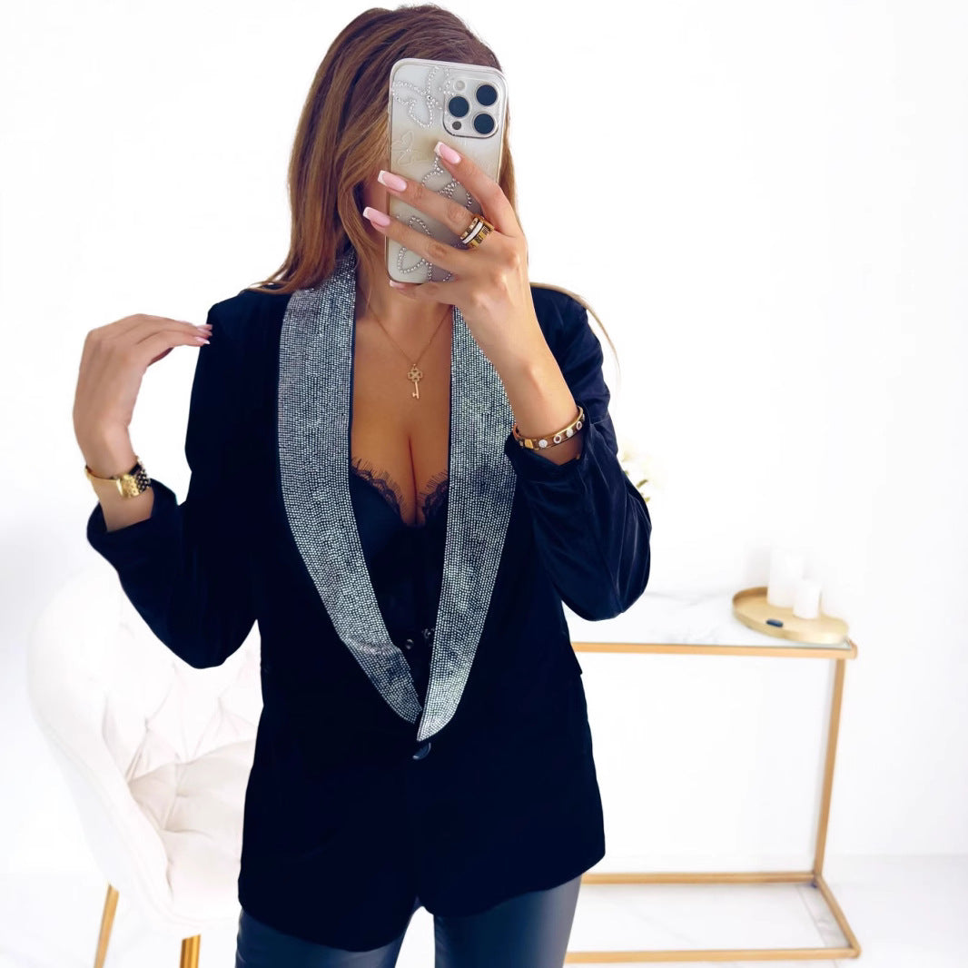 Women Elegant Velour Jacket with Glitter Piping Lune London
