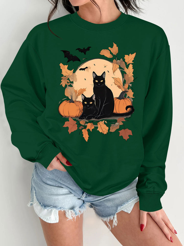 Sweat-shirt pour femmes avec un design de chat d'automne et de citrouille Chic & Stil