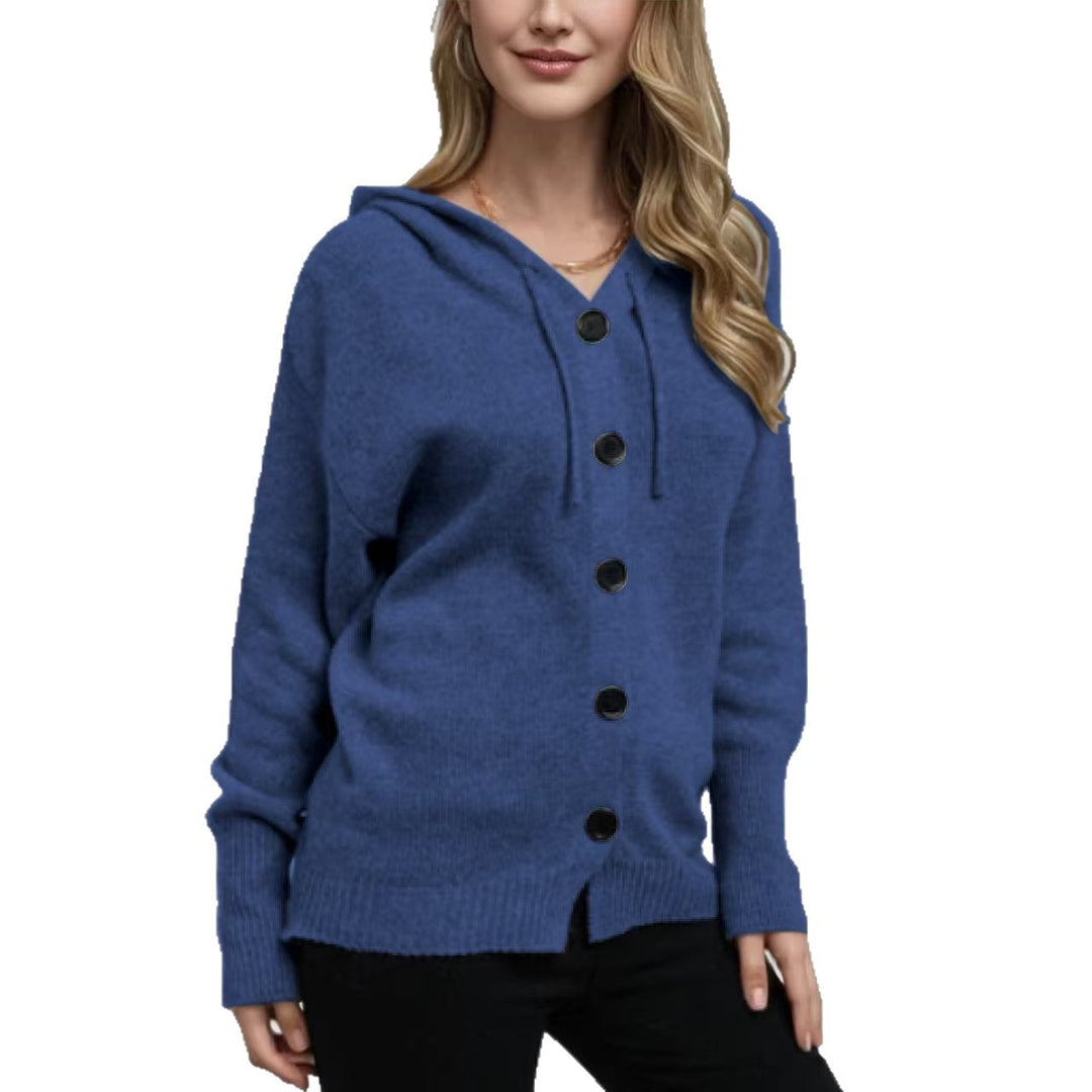 Women’s knitted hoodie jacket with button placket and soft texture Lune London