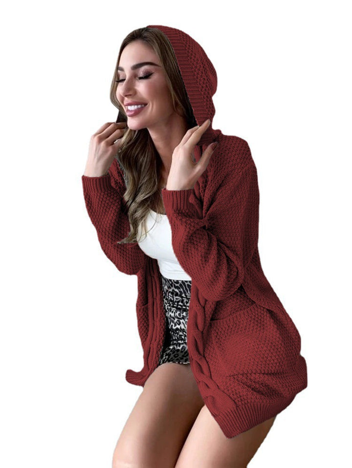 Ladies Chunky Knit Cardigan with Hood and Pockets Lune London