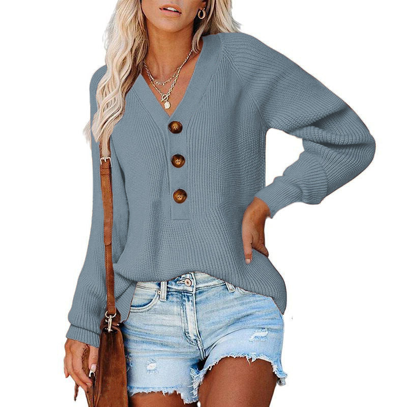 Knitted sweater for women with V-neck and button details Lune London