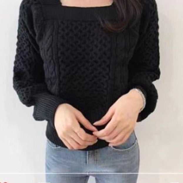 Pull femme en grosse maille avec des détails de tresse modernes et un col carré Lune London