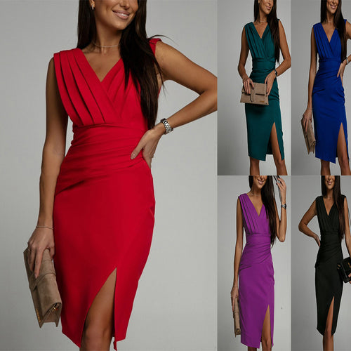 Ladies Elegant Dress with a Slim Silhouette and Chic Wrapped Details