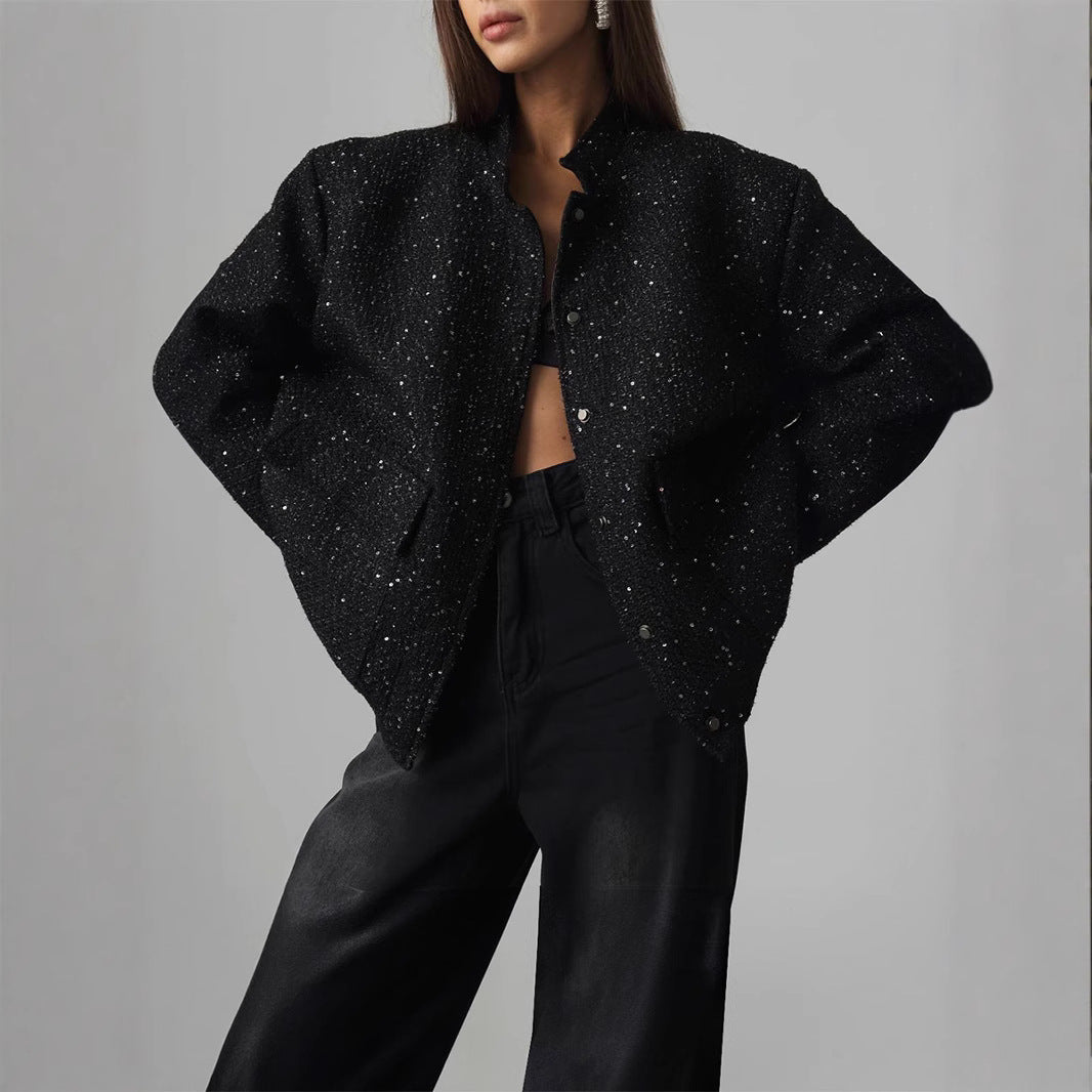 Ladies Glamour Hoodie with a sparkling structured design and practical pockets Lune London
