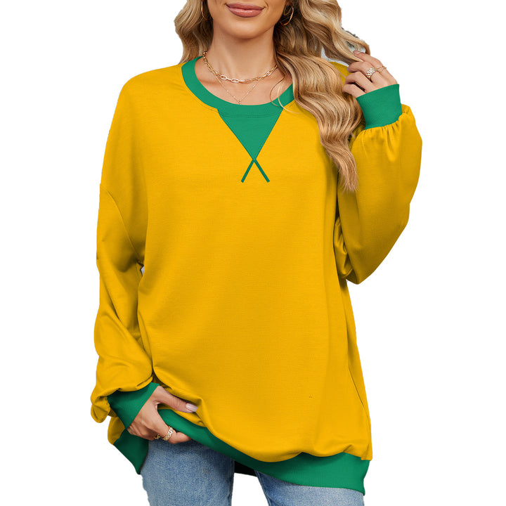 Casual oversized sweatshirt for women with a modern V-neck and chic elegant cuffs